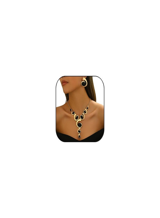 TACBSP Boho Gold Jewelry Set for Women Black Oval Gemstone Stud Earrings Necklace Set Double Rope Choker Necklaces Bracelet Set Western Cowgirl Jewelry Set Gifts (A.) - Image 1
